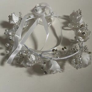 White Floral Pearl & Crystal Headband Crown